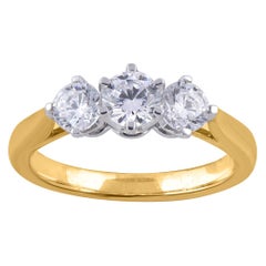 TJD 1.00 Carat Diamond 18 Karat Two Tone Classic 3 Stone Engagement Ring