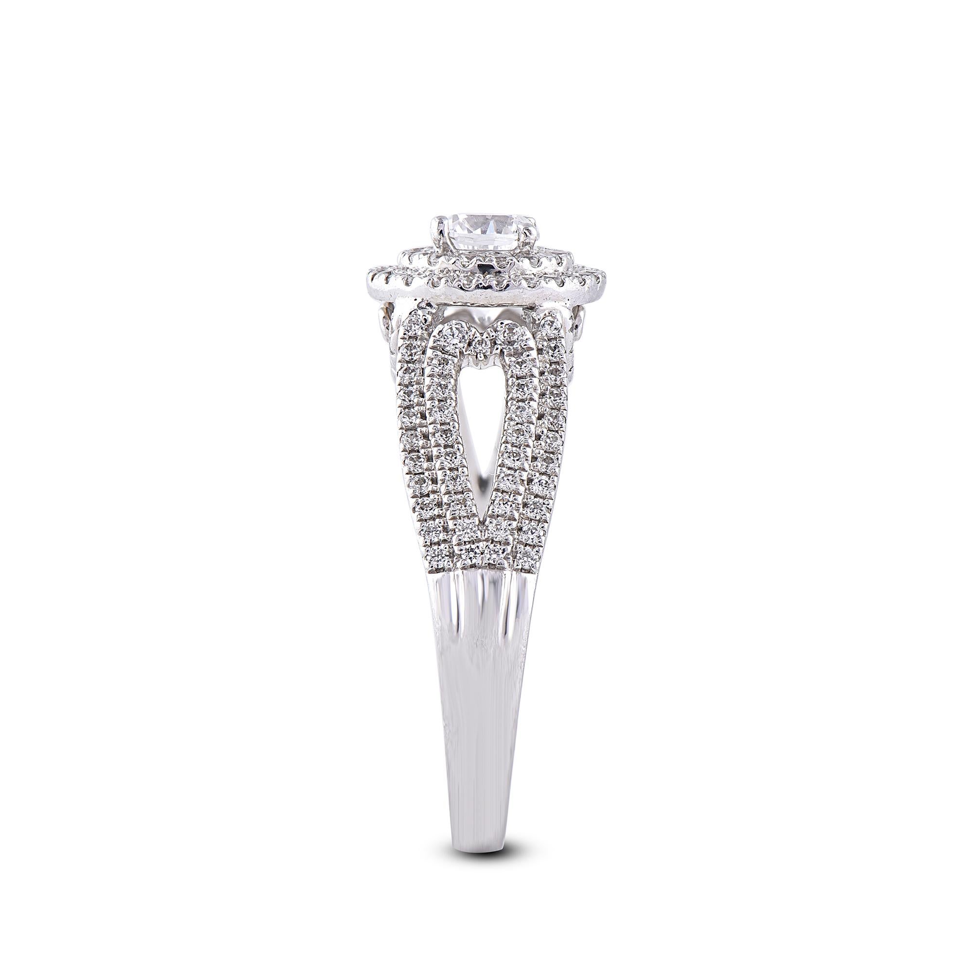 TJD 1,00 Karat Diamant 18 Karat Weißgold Doppelrahmen Pave Verlobungsring im Zustand „Neu“ im Angebot in New York, NY
