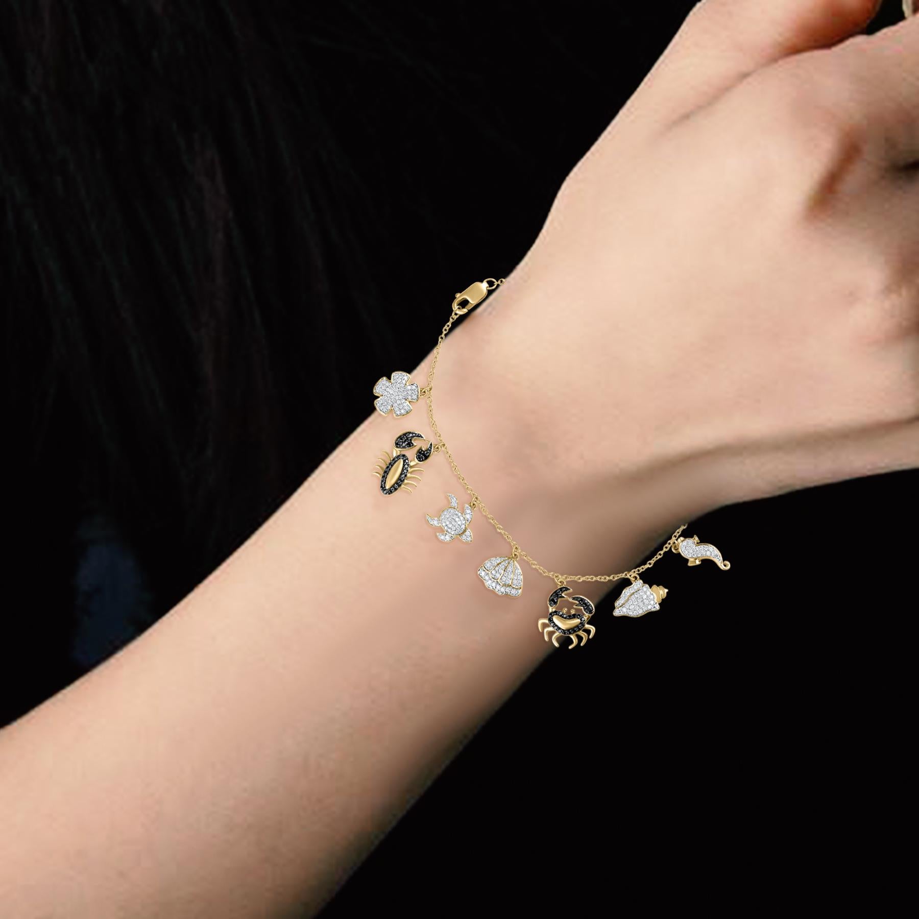 TJD 1,00 Karat Diamant 18 Karat Gelbgold Aquatic Life Charm-Armband für Damen oder Herren im Angebot