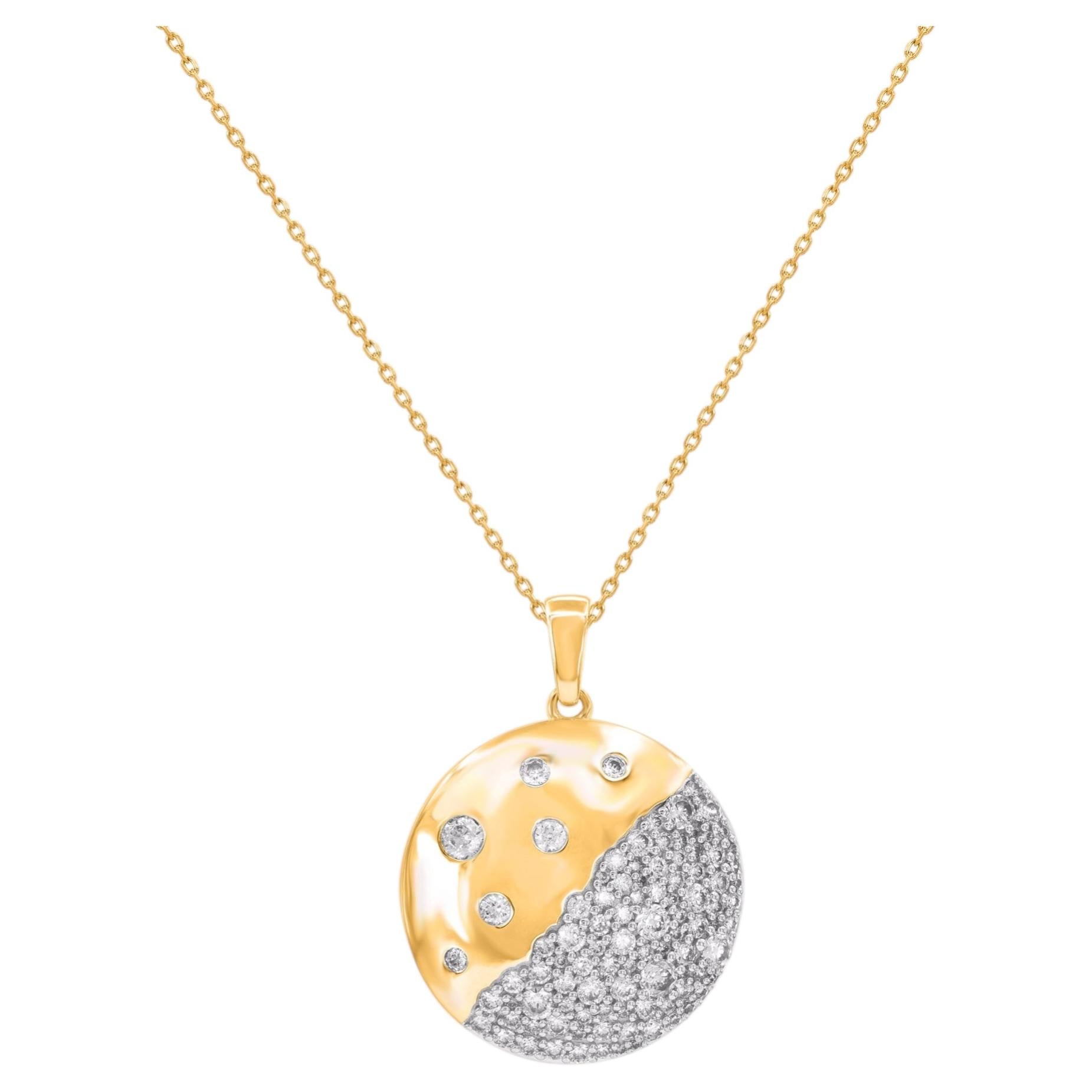 TJD Colgante de Disco Abstracto de Diamante de 1,00 Quilates en Oro Amarillo de 14 KT en venta