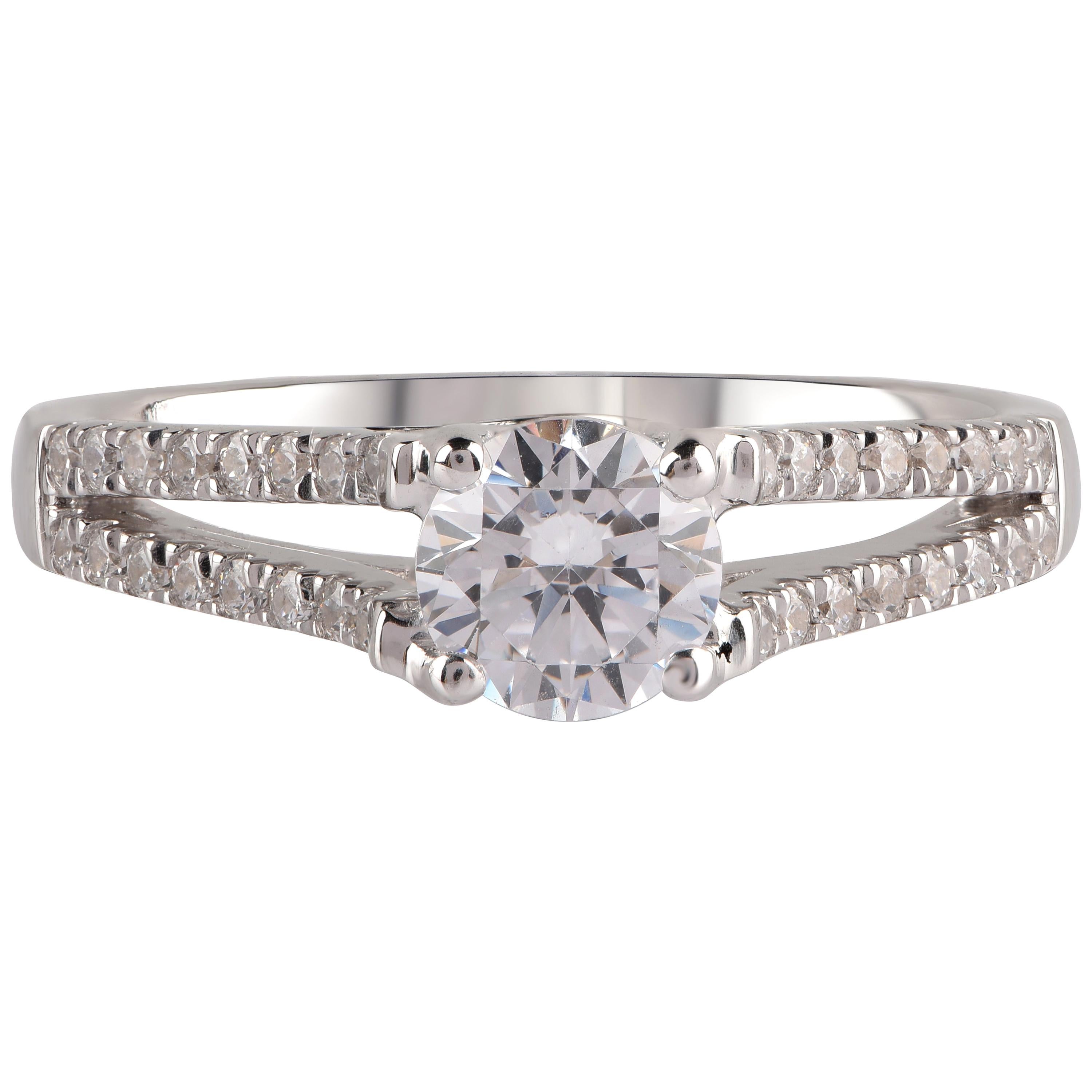 TJD GIA Certified 1.00 Carat Diamond 18 K White Gold Split Shank Engagement Ring