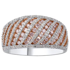 TJD 1.00 Carat Nat. Pink Rosé & White Diamond 18 Kt White Gold Wedding Band Ring