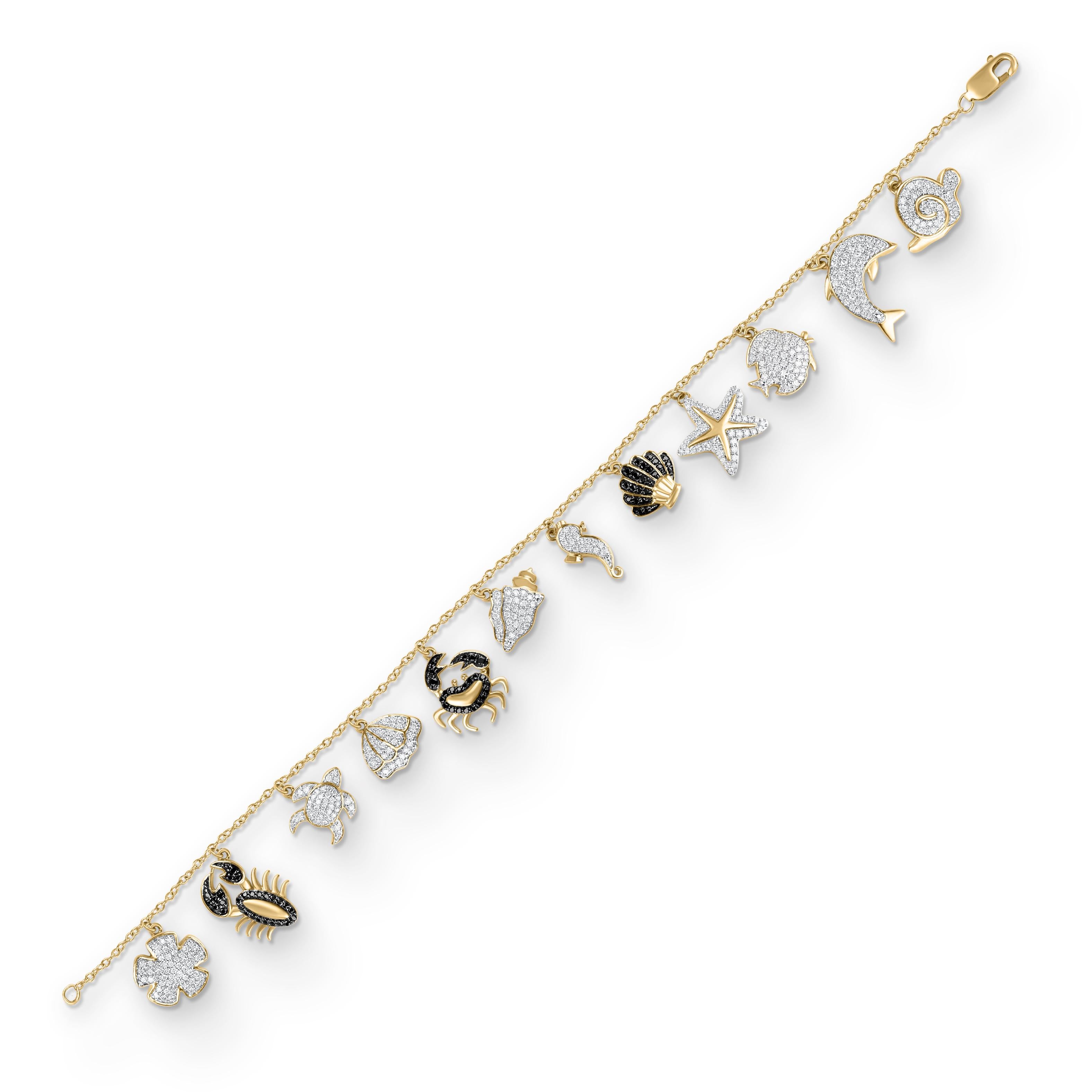 TJD 1,00 Karat Diamant 18 Karat Gelbgold Aquatic Life Charm-Armband (Zeitgenössisch) im Angebot