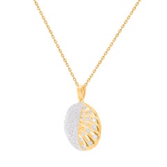 TJD Ciondolo con motivo a conchiglia bicolore con diamante naturale da 1,00 carati in oro 14K
