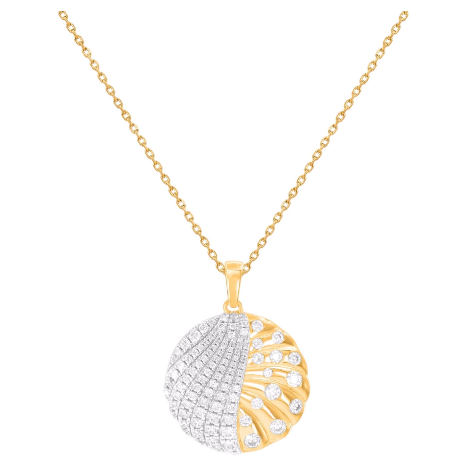TJD 1.00 Carat Natural Diamond Two-Tone Shell Motif Pendant in 14K Gold