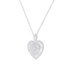 TJD 1.00 Carat Natural Round & Baguette Diamond Heart Pendant 14KT White Gold