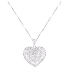 TJD 1.00 Carat Natural Round & Baguette Diamond Heart Pendant 14KT White Gold
