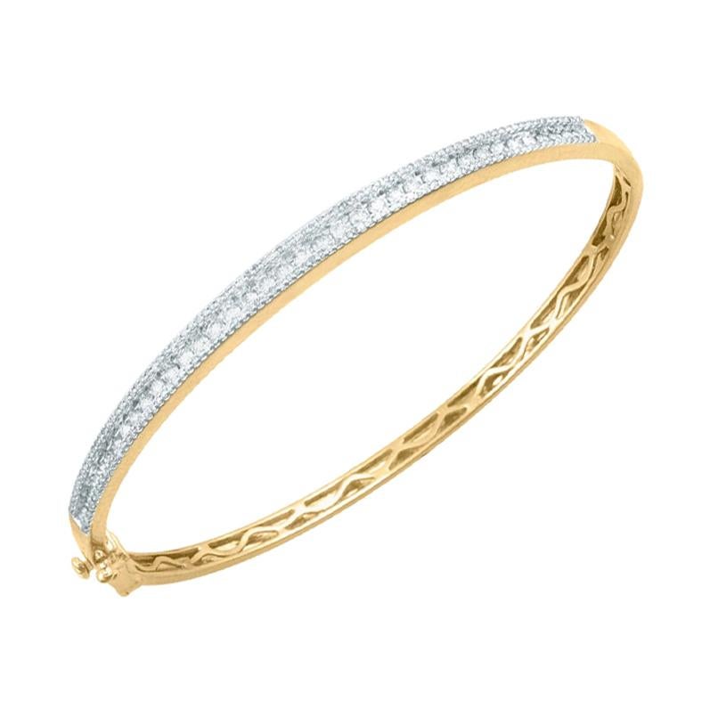 Bracelet jonc de créateur à trois rangées de diamants en or jaune 14 carats avec diamants ronds de 1,00 carat TJD