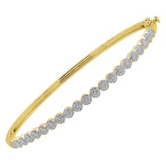 TJD Bracelet jonc à la mode en or jaune 14 carats avec halo de diamants ronds de 1,00 carat