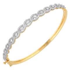 TJD Bracelet jonc à maillons entrelacés en or jaune 14 carats avec diamants ronds de 1,00 carat