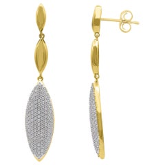 TJD 1 Carat Round Diamond 14 Karat Yellow Gold Marquise Drop Designer Earrings