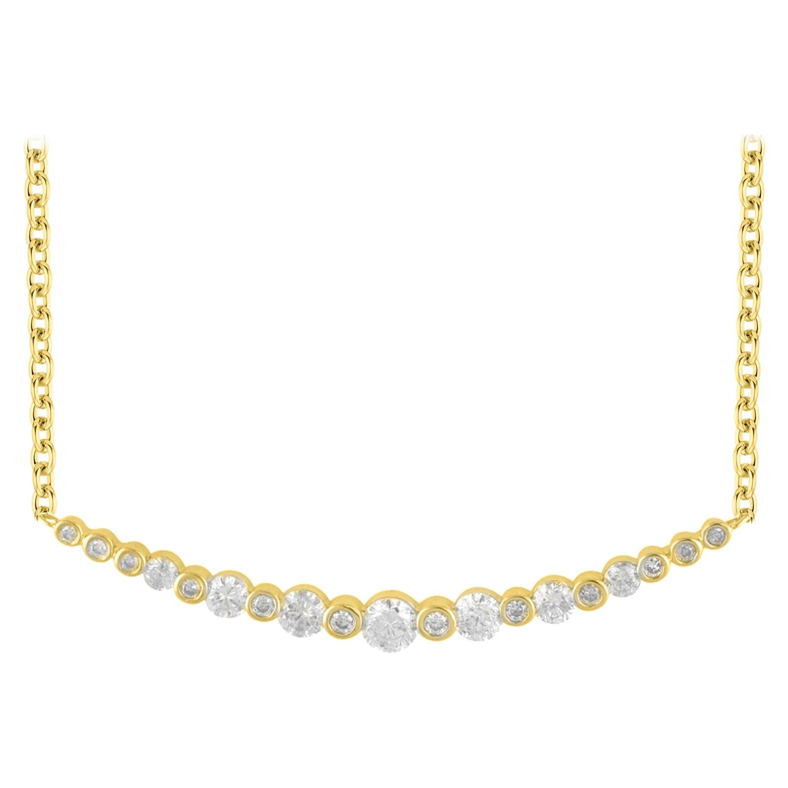 TJD 1.00 Carat Round Diamond 18 Karat Yellow Gold Bezel Set Fashion Necklace For Sale