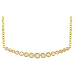 TJD 1.00 Carat Round Diamond 18 Karat Yellow Gold Bezel Set Fashion Necklace