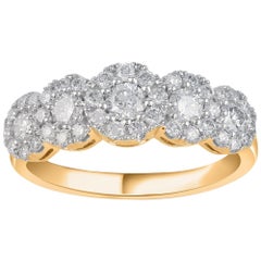 TJD 1.00 Carat Diamond Cluster 5 Stone 14 Karat Yellow Gold Engagement Ring