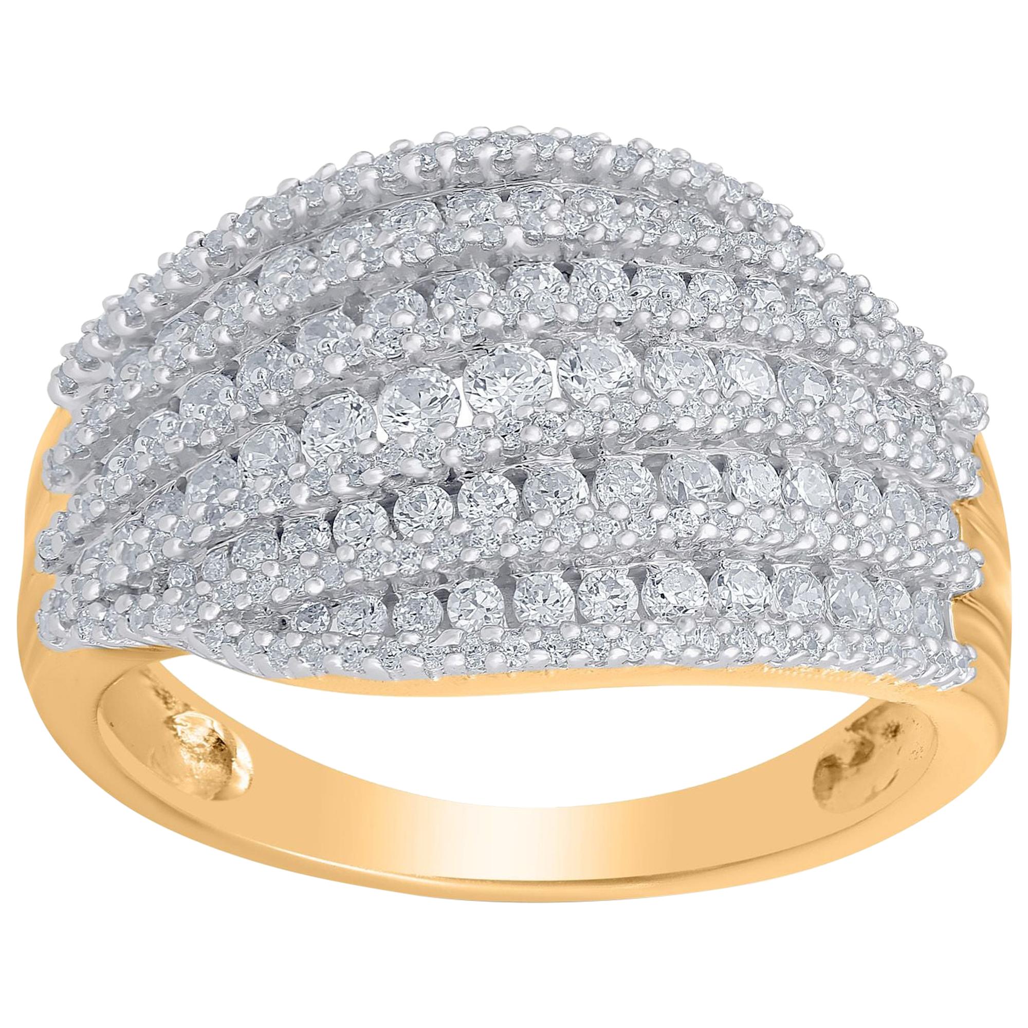 TJD 1.00 Carat Layered Diamond 10 Karat Yellow Gold  Dazzling Designer Ring For Sale