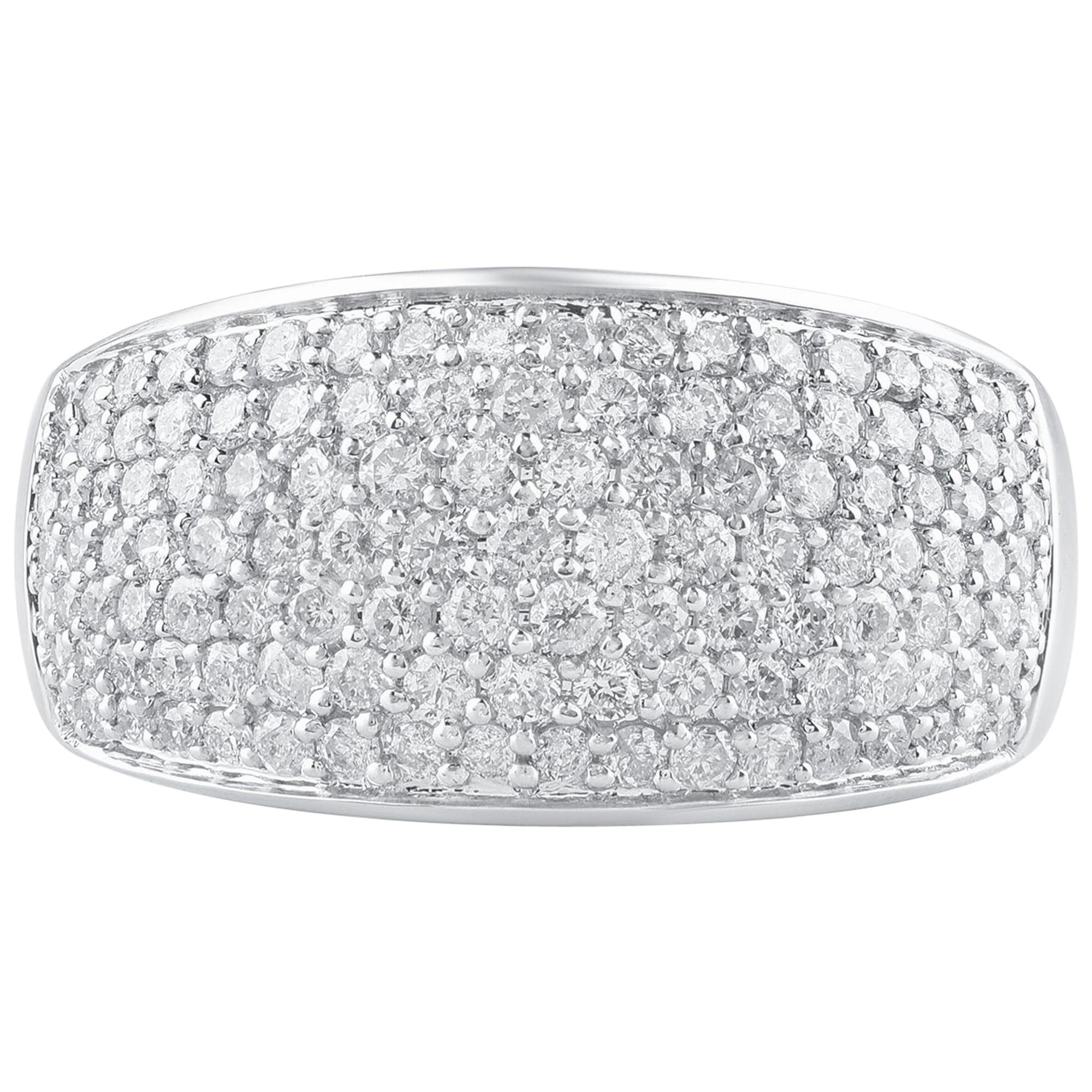 TJD 1,00 Karat Diamant 18 Karat Weißgold Breite Pavé- Anniversary/Wedding-Ring im Angebot