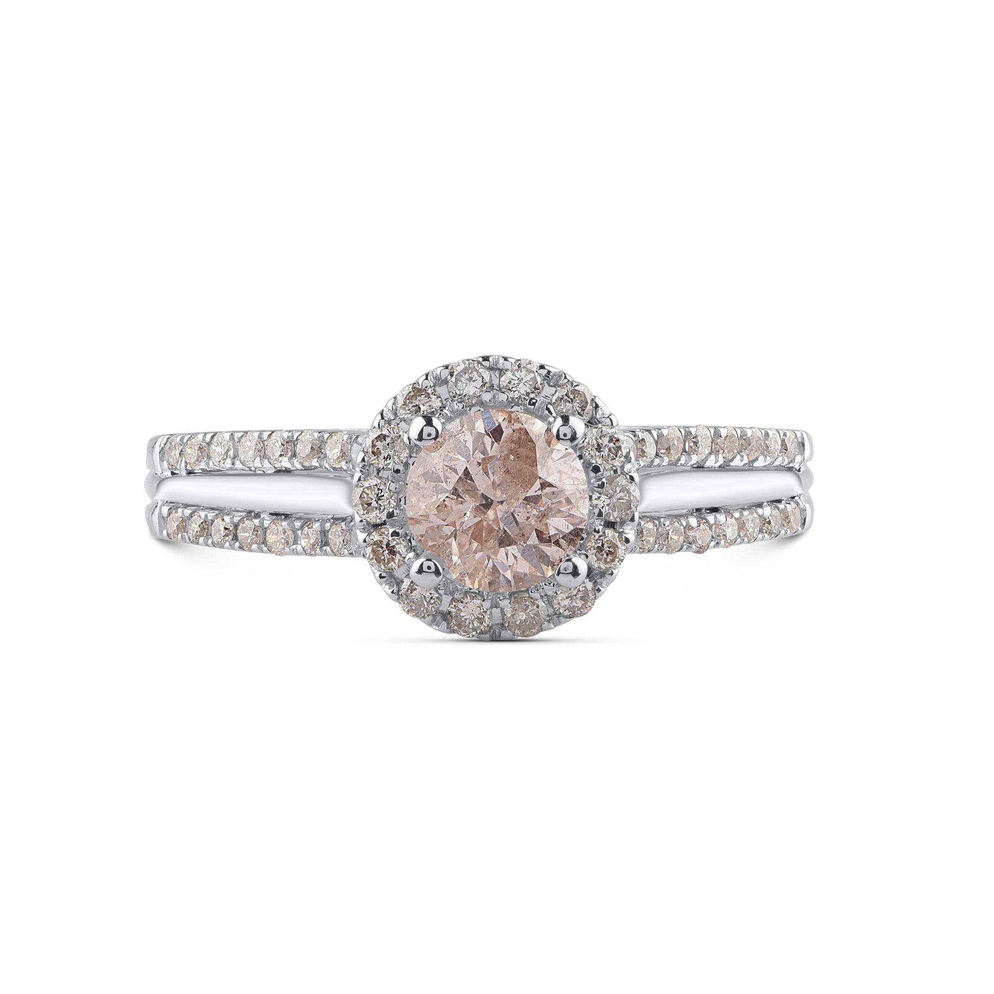 Contemporary TJD 1.00 Carat Round Diamond 18 Karat White Gold Enchanting Halo Engagement Ring For Sale
