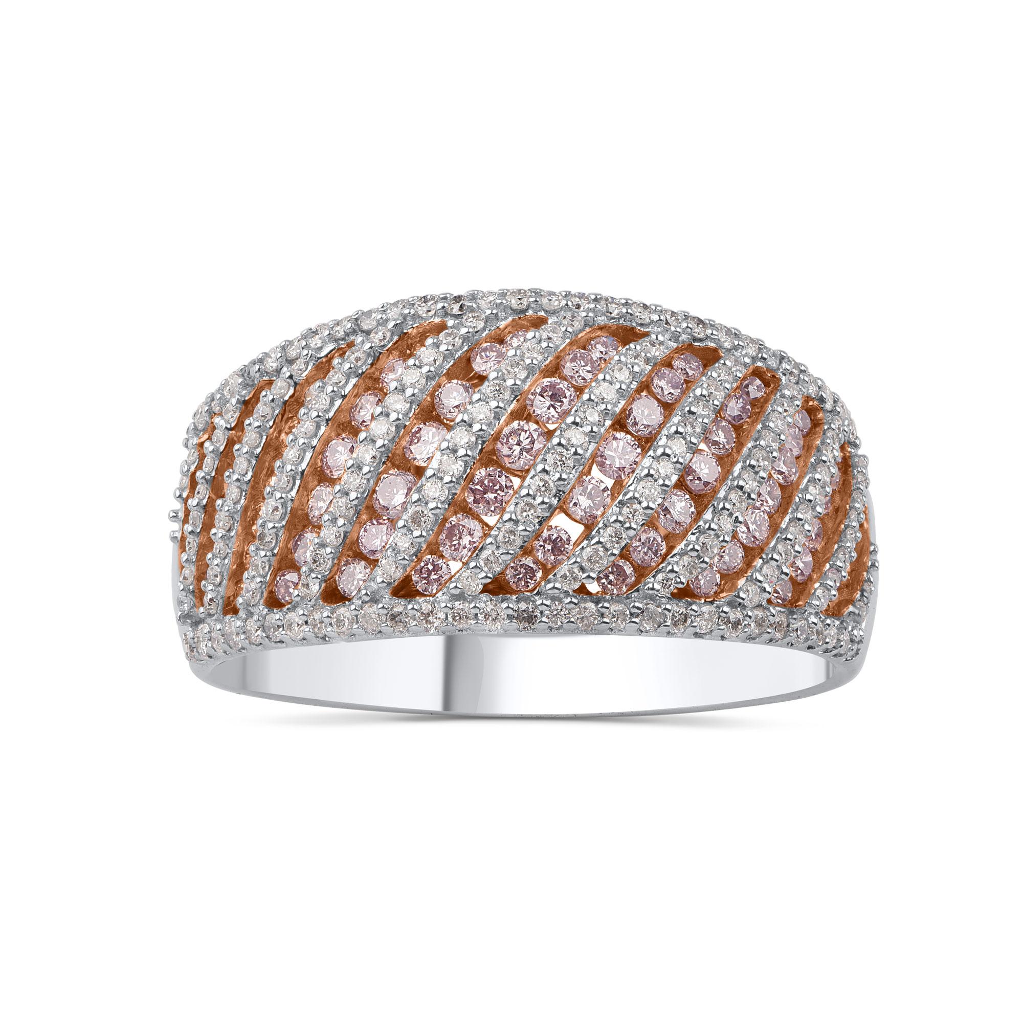 Contemporain TJD 1,00 ct Bague à la mode en or blanc 18 carats avec rose rosé et diamants blancs naturels en vente