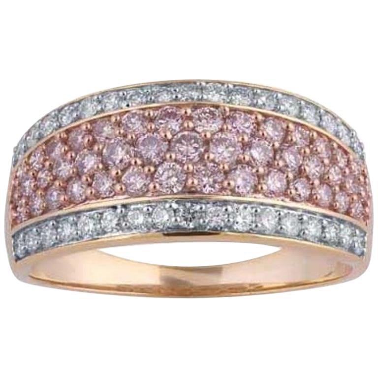 TJD 1 Carat Nat. Pink Rosé/White Diamond 18Kt Yellow Gold Multi Row Wedding Band For Sale