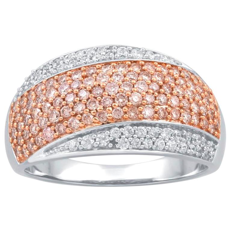 TJD 1 Carat Nat. Pink Rosé & White Diamond 18K White Gold Multi Row Wedding Band For Sale