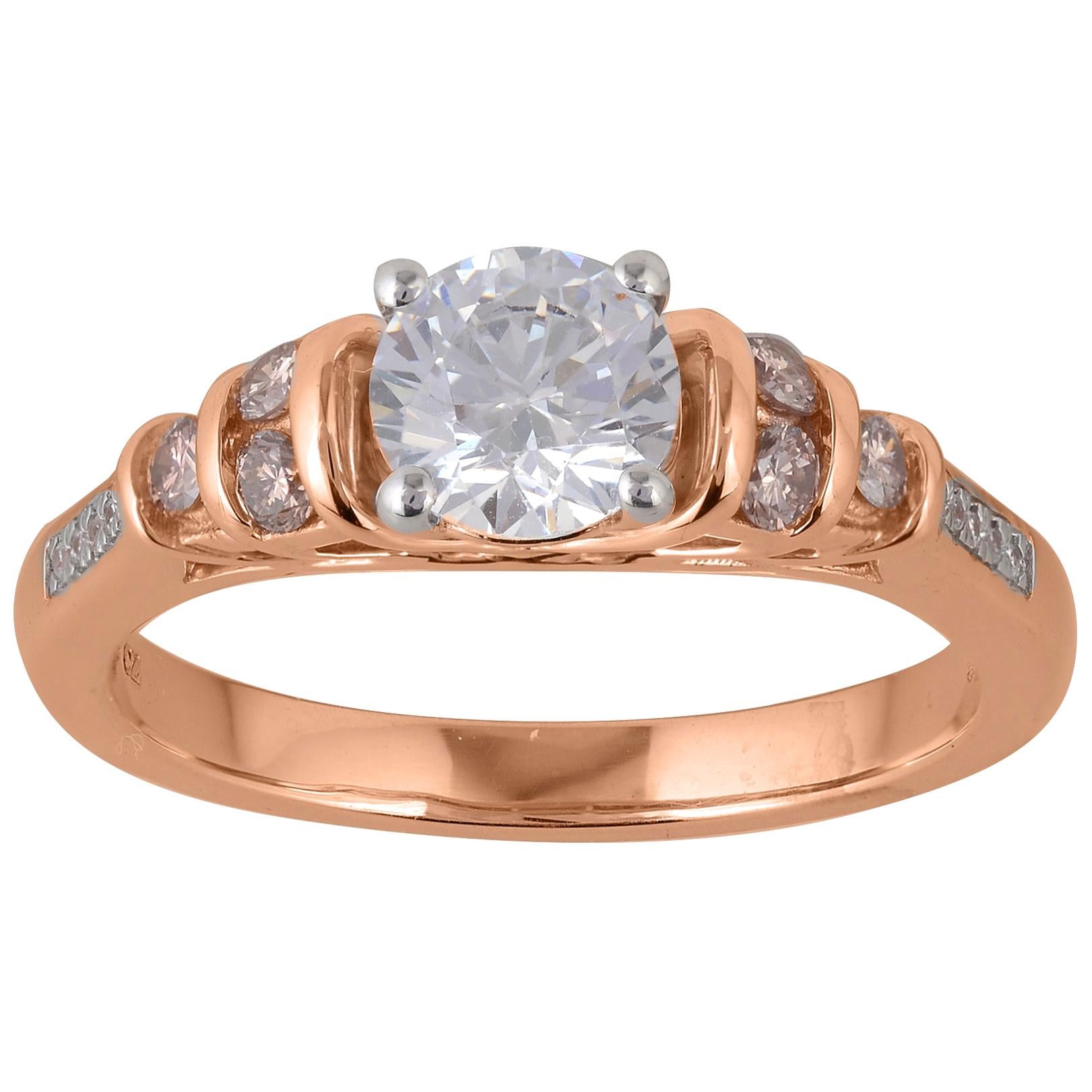TJD 1.00 Carat Nat. Pink Rosé & White diamond 18 Karat Rose Gold Engagement Ring For Sale
