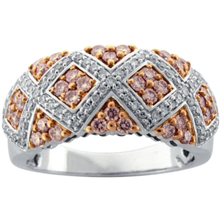 TJD 1 Carat Nat. Pink Rosé & White Diamond 18K White Gold Crossover Fashion Band For Sale
