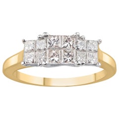 TJD 1.00 Carat Princess Cut Diamond 18 Karat Yellow Gold Two Row Wedding Ring