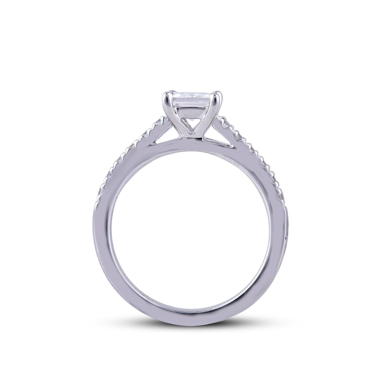 Women's TJD 1.00 Carat Princess/Round Diamond 18 Karat White Gold Diamond Bridal Ring For Sale