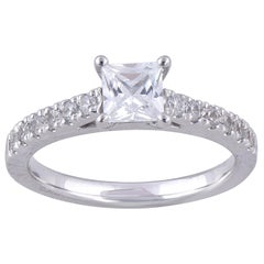 TJD Bague de mariage en or blanc 18 carats diamant Princesse/Rond de 1,00 carat