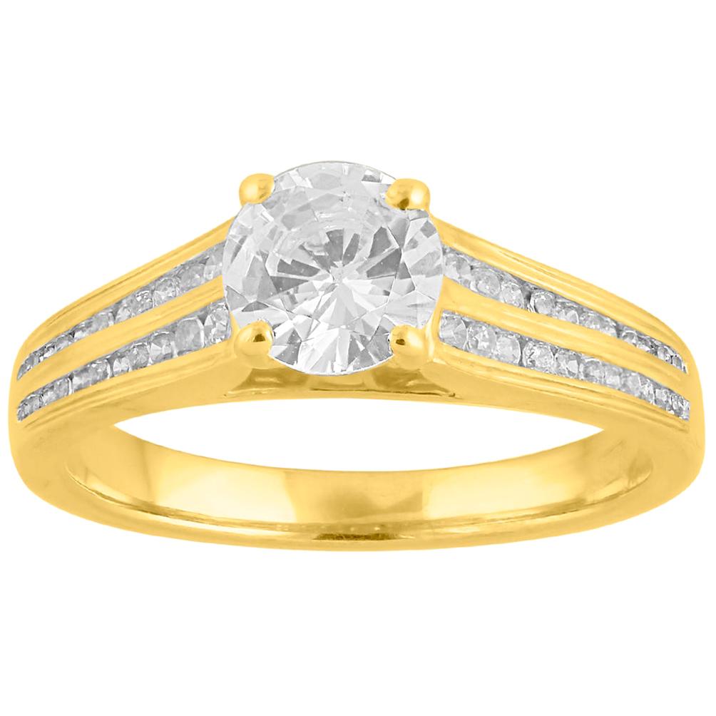 TJD 1 Carat Round Diamond 18 Karat Yellow Gold 2-Row Channel Set Engagement Ring