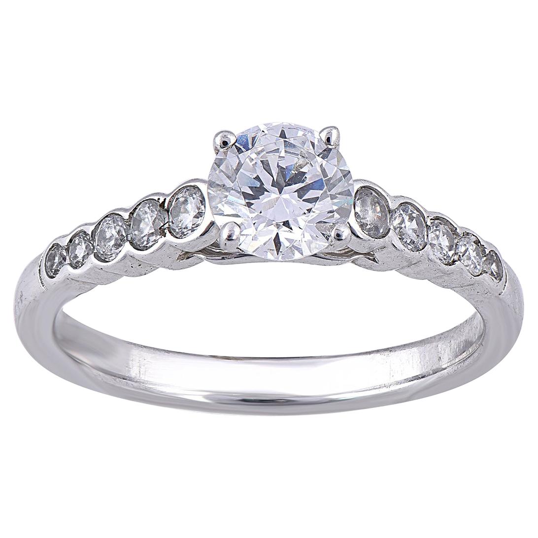 TJD 1.00 Carat Round 18 Karat White Gold Solitaire with Shoulders Stones Ring For Sale
