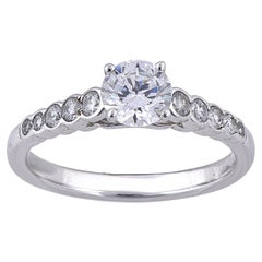 TJD 1.00 Carat Round 18 Karat White Gold Solitaire with Shoulders Stones Ring