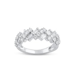 TJD 1,00 Karat runder und Baguette-Diamant 14 Karat Weißgold Halb-Eternity-Ring