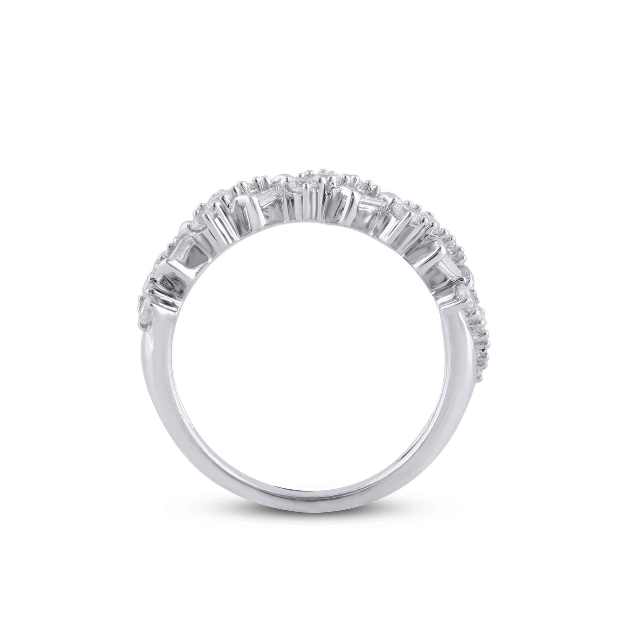 Women's TJD 1.00 Carat Round and Baguette Diamond 14 Karat White Gold Half Eternity Ring For Sale