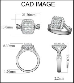 TJD 1.00 Carat Round and Baguette Diamond 14 Karat White Gold Twisted Shank Ring