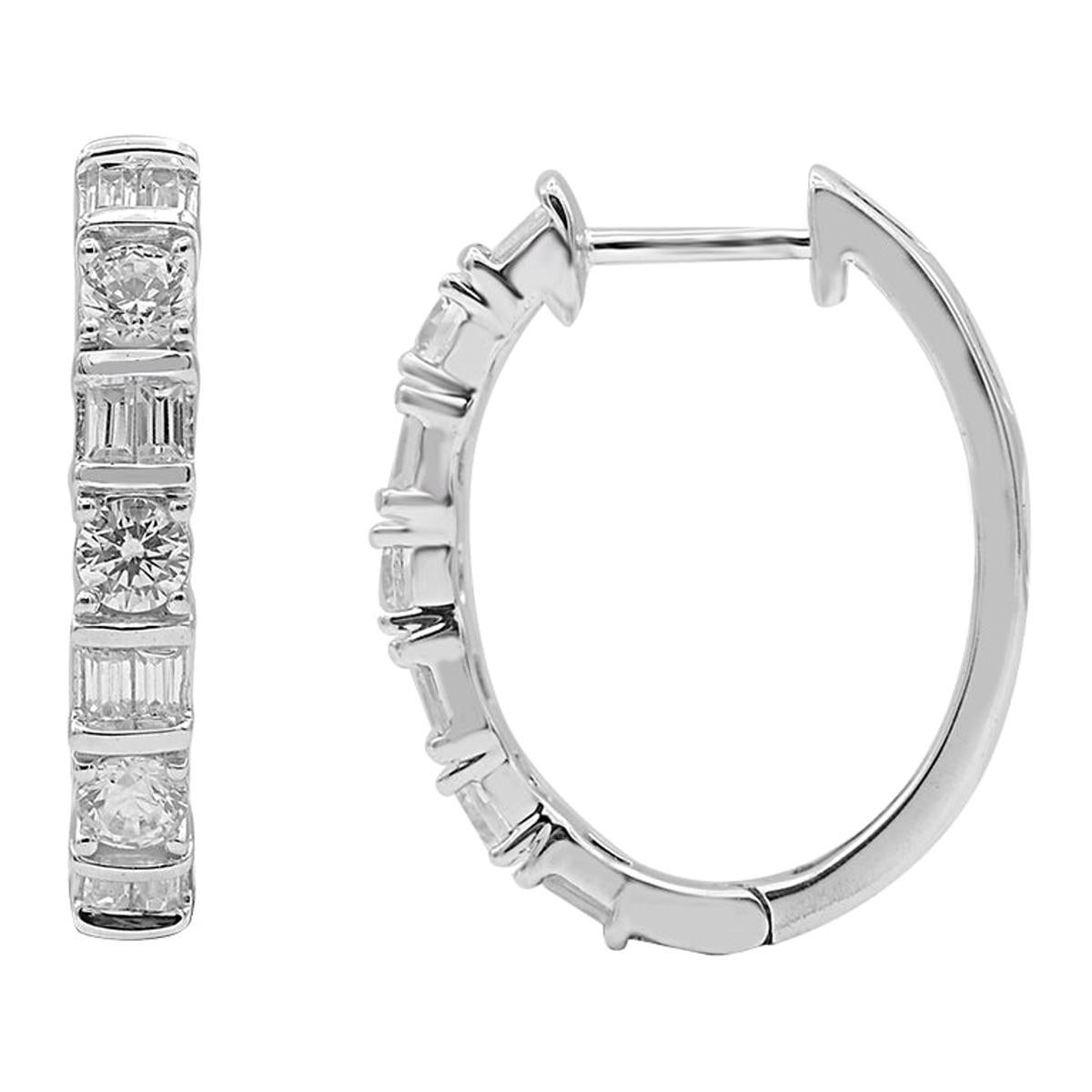 TJD 1,00 Karat runder und Baguette-Diamant 14K Gelbgold Huggie Creolen