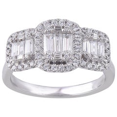 TJD 1.00 Carat Round/Baguette Diamond 14 Karat White Halo Engagement Ring
