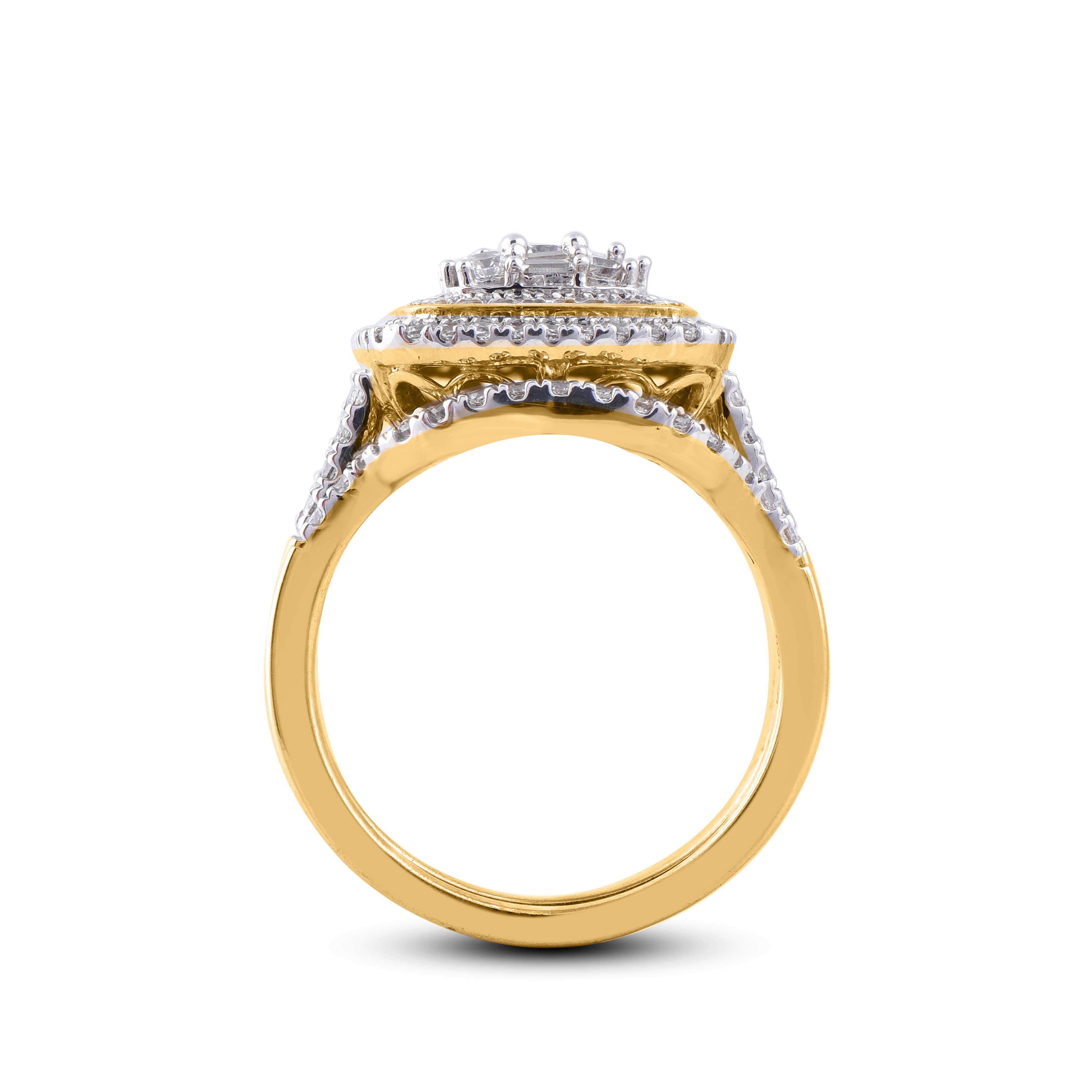 Ensemble de mariée en or jaune 14 carats avec diamants ronds et baguettes de 1,00 carat TJD Neuf - En vente à New York, NY