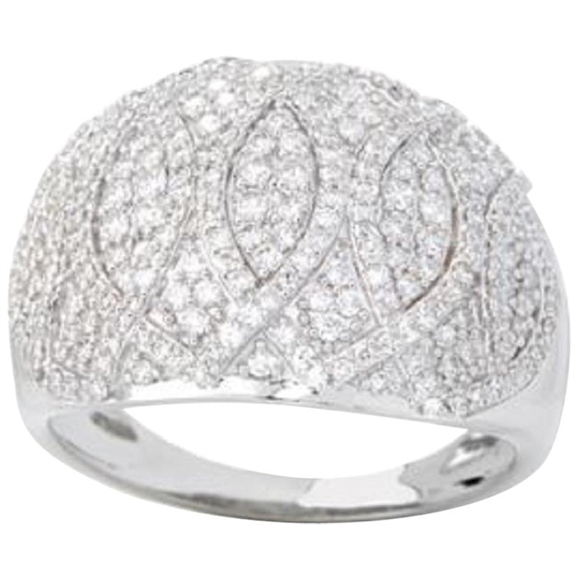 TJD 1.00 Carat Round Diamond 14 Karat White Gold Dome Wedding Band Ring