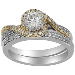 TJD - Ensemble de mariage vintage torsadé en or bicolore 18 carats avec diamants ronds de 1,00 carat