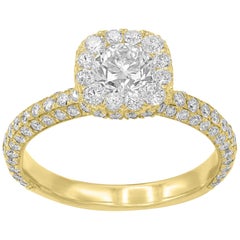 TJD 1.00 Carat Round Diamond 18 Karat Yellow Gold Designer Pave Engagement Ring