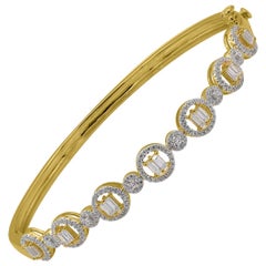 Bracelet jonc mode de créateur en or jaune 14 carats avec diamants baguettes et ronds de 1,00 carat TJD