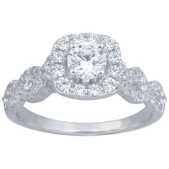 TJD 1.00 Carat Round Diamond 18 Karat White Gold Twisted Shank Engagement Ring