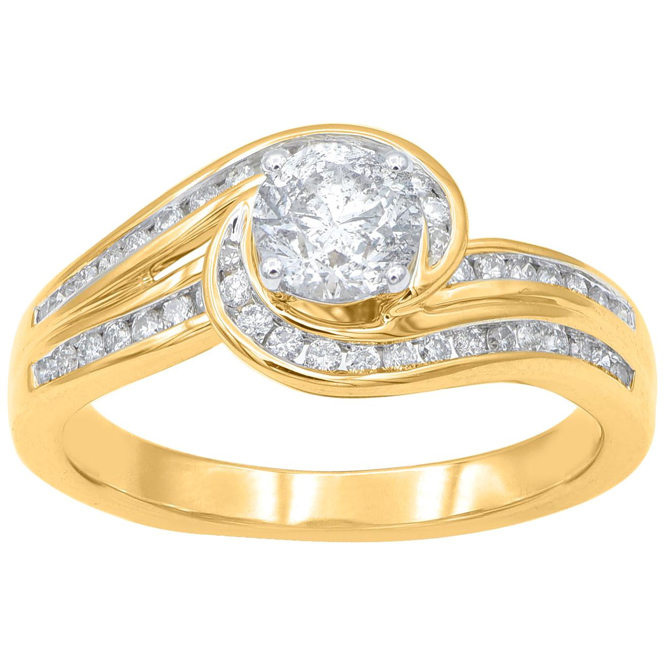 TJD 1.00 Carat Round Diamond 18 Karat Yellow Gold Entangled Engagement Ring For Sale