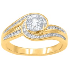 TJD 1.00 Carat Round Diamond 18 Karat Yellow Gold Entangled Engagement Ring
