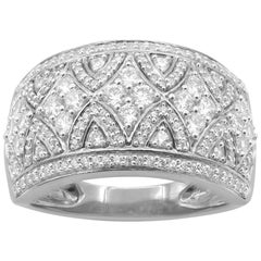 TJD 1.00 Carat Round Diamond 14 Karat White Gold Designer Wedding Band Ring