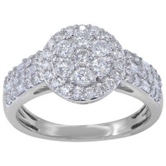 TJD 1Carat Round and Baguette Diamond 14KWhite Gold Halo Cluster Engagement Ring