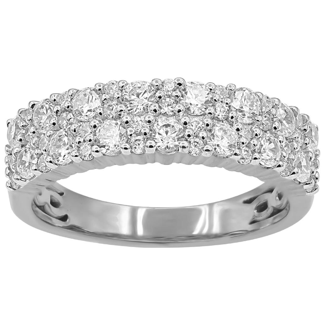 TJD 1 Carat Round Diamond Cut 14 Karat White Gold Wedding Anniversary Band Ring