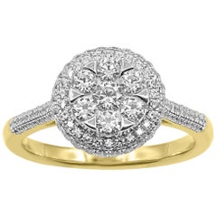 TJD 1.00 Carat Round Diamond 14 Karat Yellow Gold Cluster Fashion Wedding Band