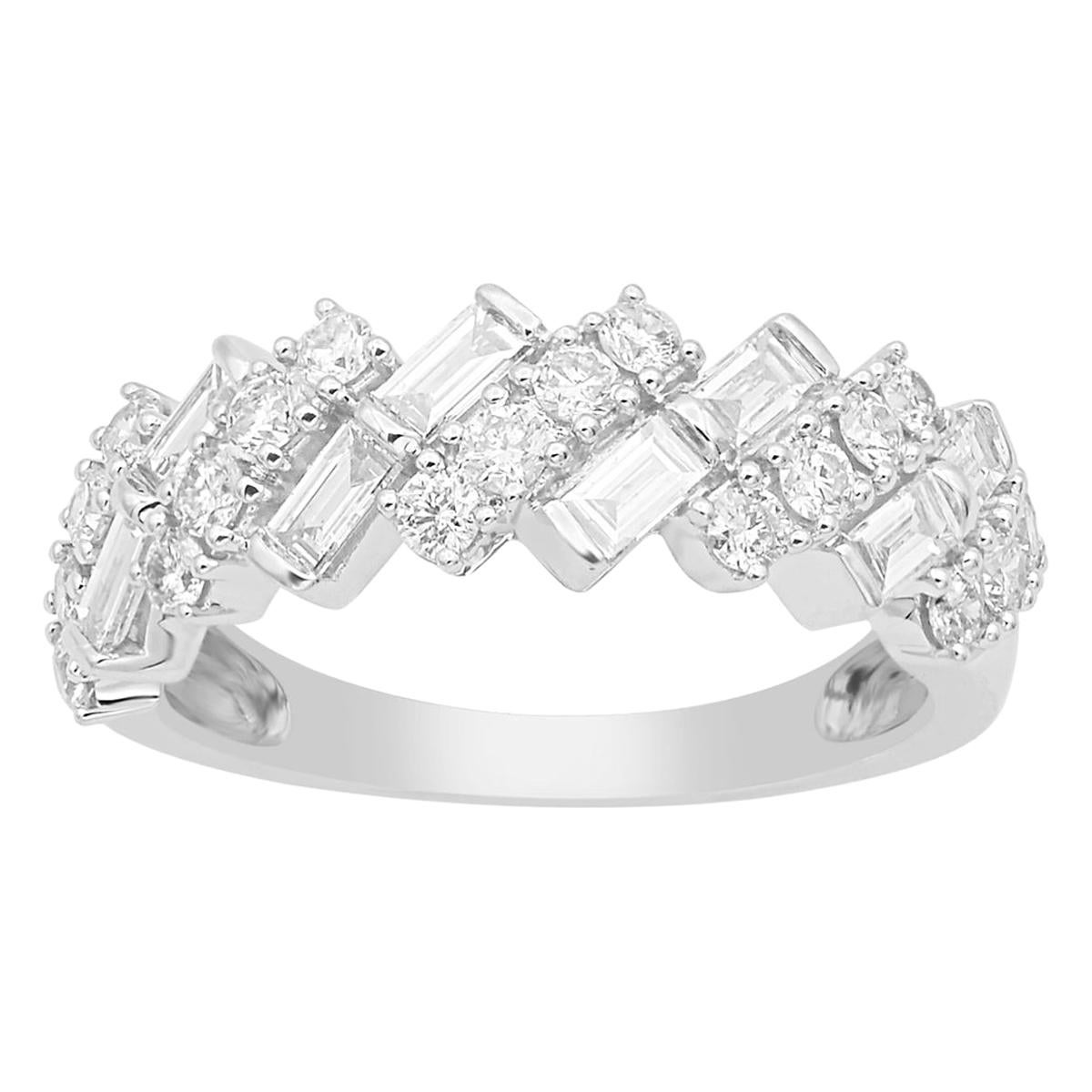 TJD 1.00 Carat Round and Baguette Diamond 14 Karat White Gold Half Eternity Ring For Sale